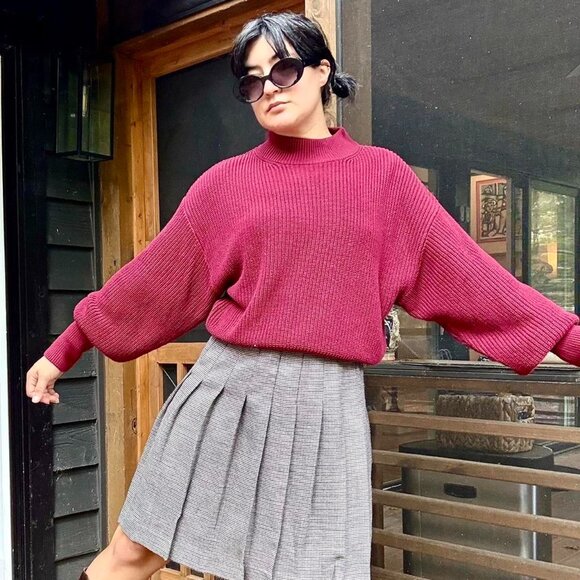MODERN 'NA-KD' BALLOON SLEEVE KNITTED red/burgundy long sleeve cropped jumper! - Picture 1 of 8